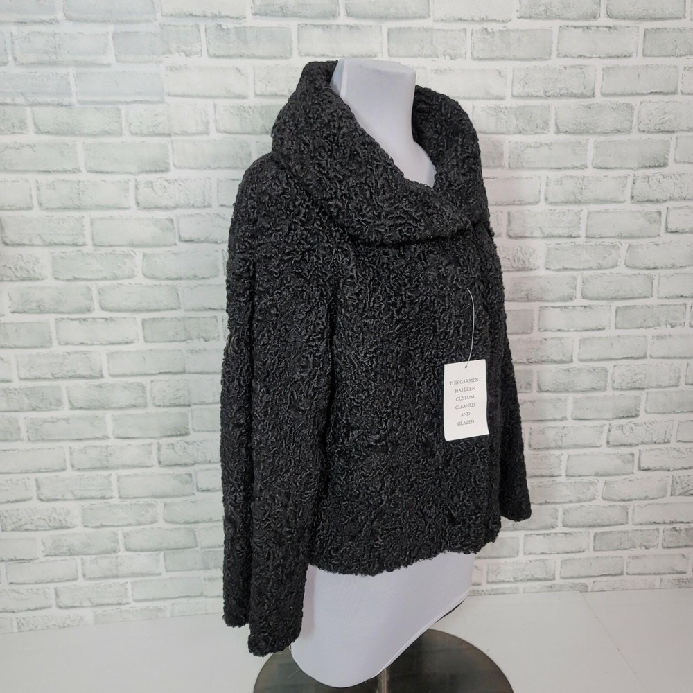 Vintage 50s Sistoveris of Greece Black Persian Lamb Fur Jacket Boxy Short Coat - Picture 2 of 12